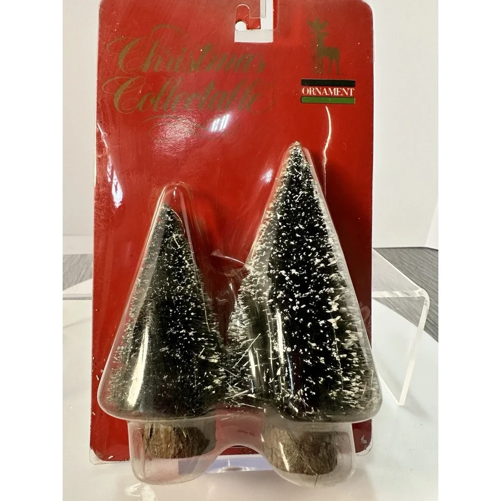 Christmas Frosted Mini Sisel Tree - Snow‎ Pine Tree Winter Flocked Set NOS Vtg